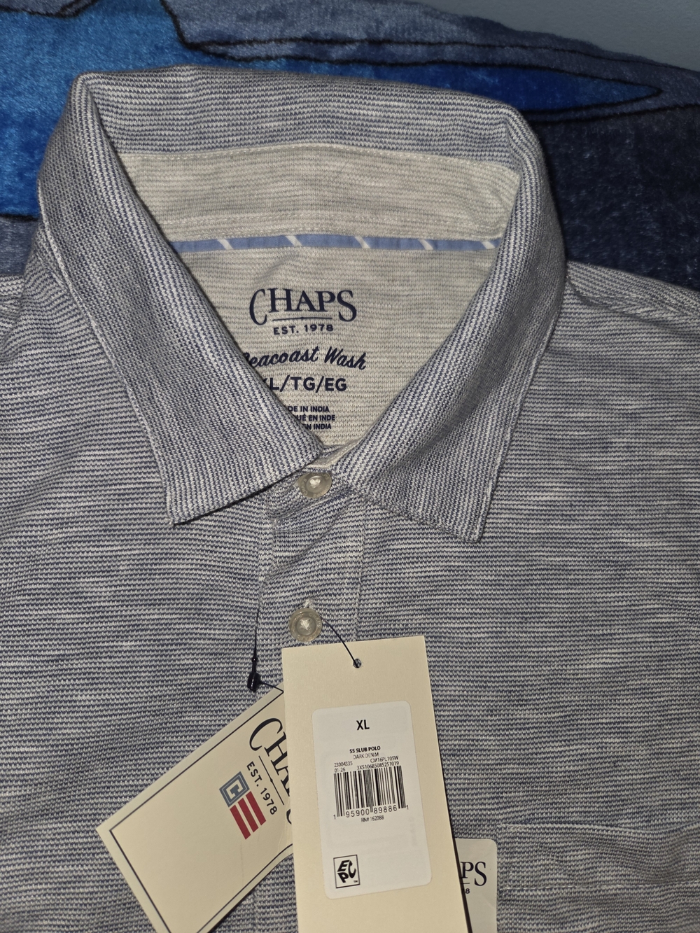 Chaps Men's Blue and White Striped Polo